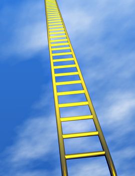 A golden ladder climbing inot a blue sky