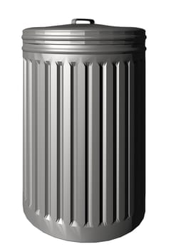 An aluminum trash bin