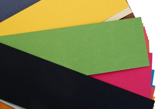 Pieces of colorful blank cardboard paper. Color swatch graphic design element.
