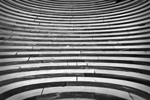 Distorted tiled floor surface abstract illusion background. Black and white.