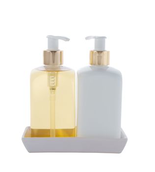 Hair and Skin care bottles on a white background