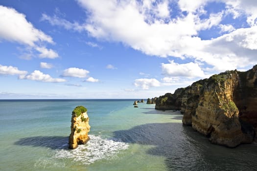 Natural rocks at the southcoast near Lagos in Portugal