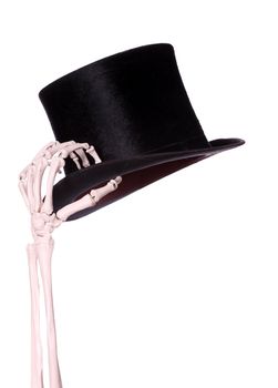 skeleton hand with old hat