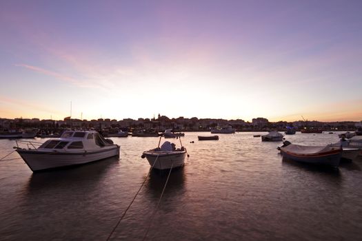 Harbor from Lagos at sunset in Portugal
