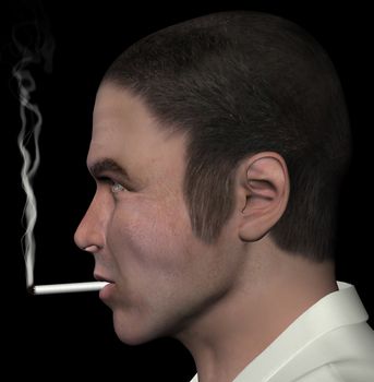 Man smoking and cigarette smoke 3d illustration.