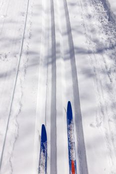 On ski throug Alps in the Wintertime