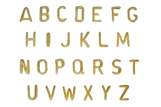 Alphabet soup pasta font. Typographic characters made from childrens food.