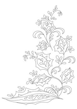 Abstract monochrome symbolical flowers on white background, contour