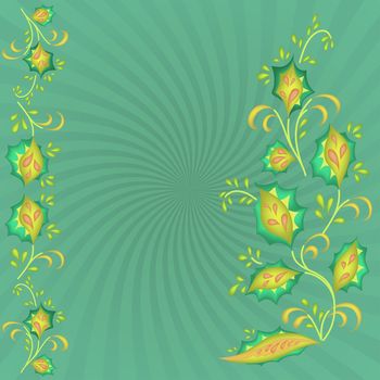 Abstract background, symbolical yellow flowers on the green