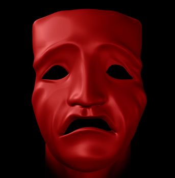 Figure with tragedy mask on black background. Digitally created 3d illustration.