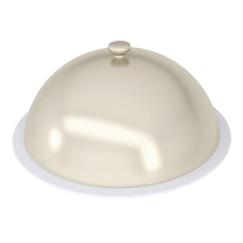 Glossy ceramic salver dish with an cover over it. Isolated render on a white background