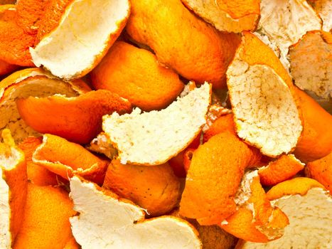 close up of dried orange peel food background