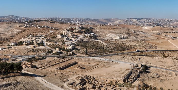 Excavations and Arab village at the place of ancient King Herod palace in Herodion