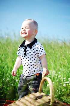  picnic on green grass boy and basket