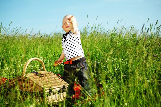  picnic on green grass boy and basket