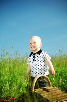  picnic on green grass boy and basket