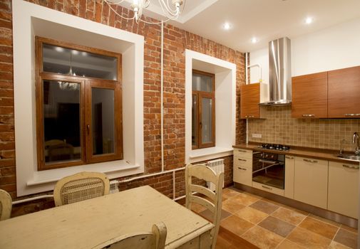 Fragment of the interior dining room and kitchen
