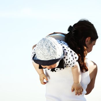 happy family blue sky on background