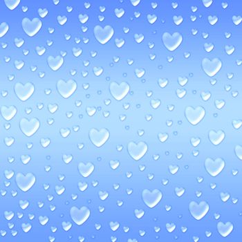 blue hearts like droplets over azure background