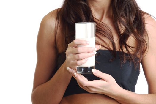 woman drink yogurt close up