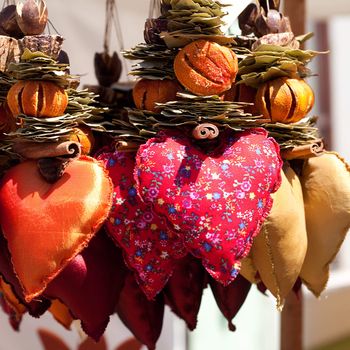 collection of dried fruit, vegetables and seasonings and hearts at the fair