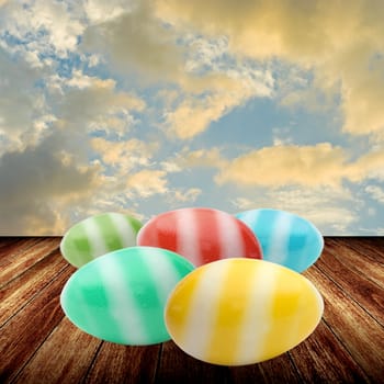 Easter eggs on wooden table