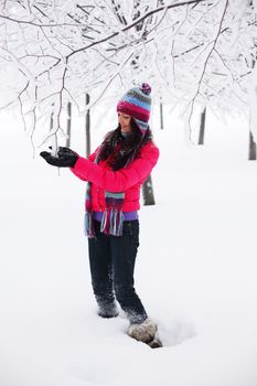 winter women close up portrait in frost forest