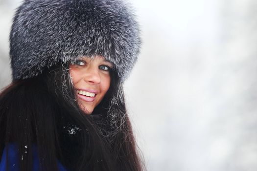 winter women close up portrait in frost forest