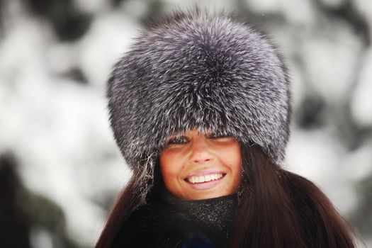 winter women close up portrait in frost forest