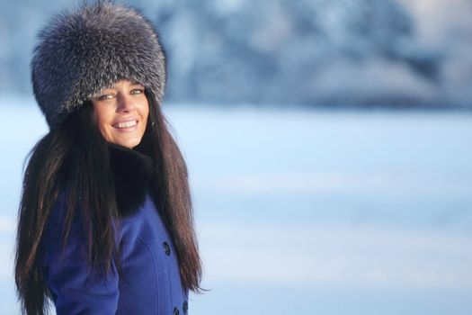 winter women close up portrait in frost forest