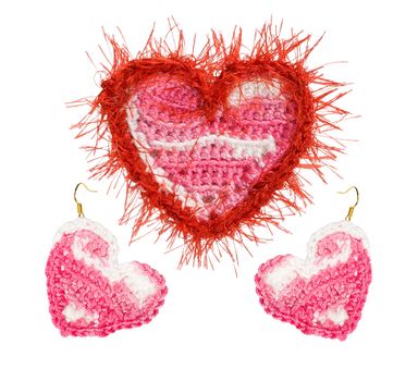 
A set of knitted accessories. Handwork. Gift for Valentine's Day. Collage. 
