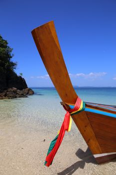 long tail boat sit on the beach,Lipe island, Thailand