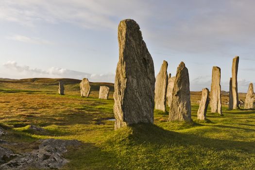 The Callanish Stones are an ancient monument. dramatic light