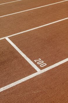 Running track in a stadium with number 200