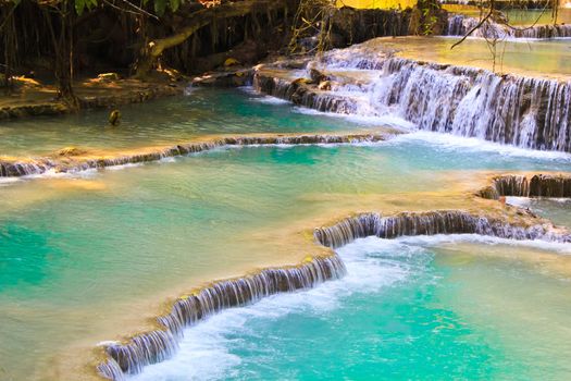 Waterfall in Laos is so beautiful. Let's go to swim.