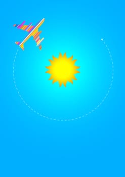 Bitmap Illustration of Airplane Flying Around The Sun