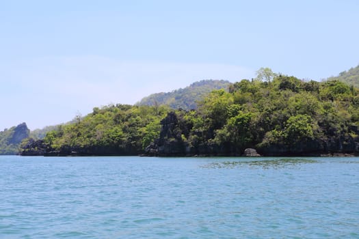 Tropical sea island rock, Thailand krabi shore line, island in sea