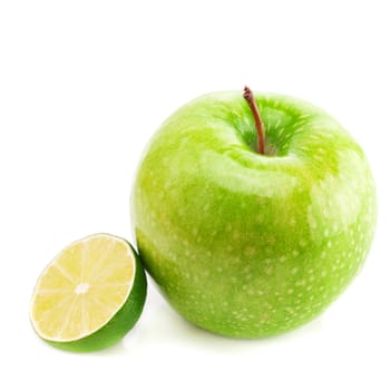 apple and lime isolated on white