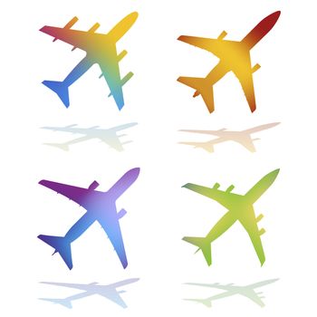 Four Gradient Color Bitmap Commercial Airplanes With Ground Shadows