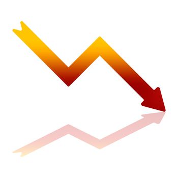 Gradient Color Arrow Indicating Financial Decline With Reflection on Bottom Plane