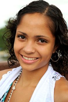 African American female beauty posing outside.