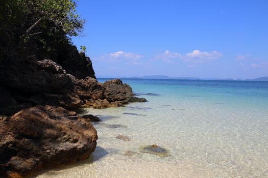 beach with rocks and blue sky,Thailand