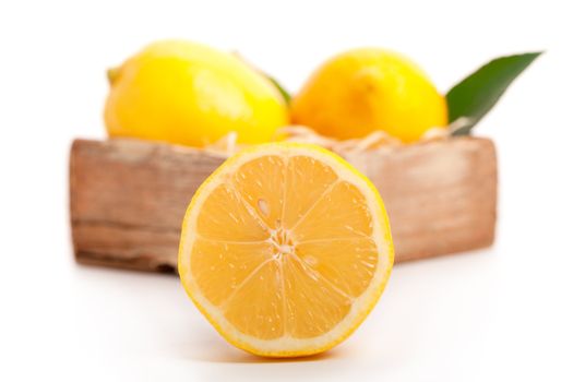 cross section of yellow lemon, isolated on white background.