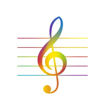 Bitmap Illustration of Colored Treble Clef Over Staff Lines