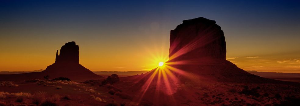famous Monument Valley Tribal Park At Sunrise, Arizona 