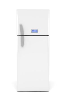 Front view of white modern fridge