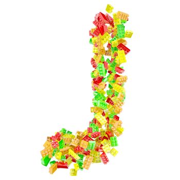 The letter J is made up of children's blocks. Isolated render on a white background