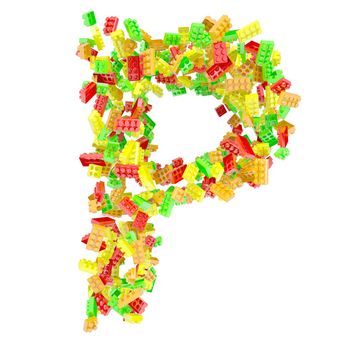 The letter P is made up of children's blocks. Isolated render on a white background