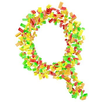 The letter Q is made up of children's blocks. Isolated render on a white background