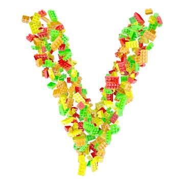 The letter V is made up of children's blocks. Isolated render on a white background